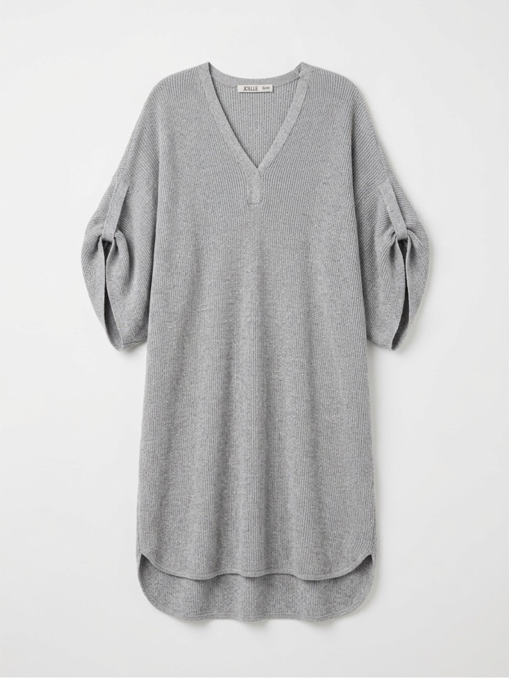 SLEEVE V-Neck Knit Mini Dress - Gray